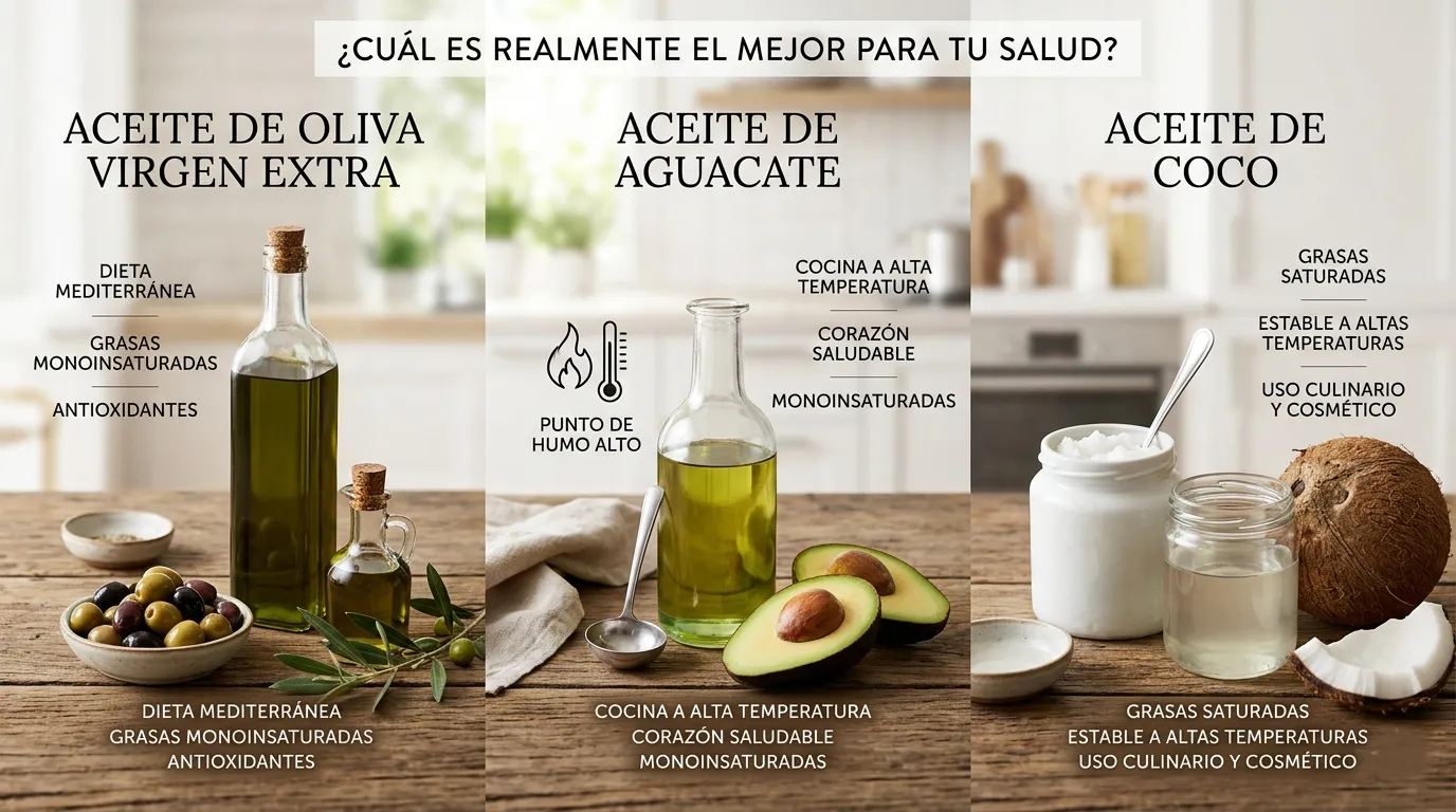 Aceite de oliva, aguacate o coco: ¿Cuál es realmente el mejor para tu salud?