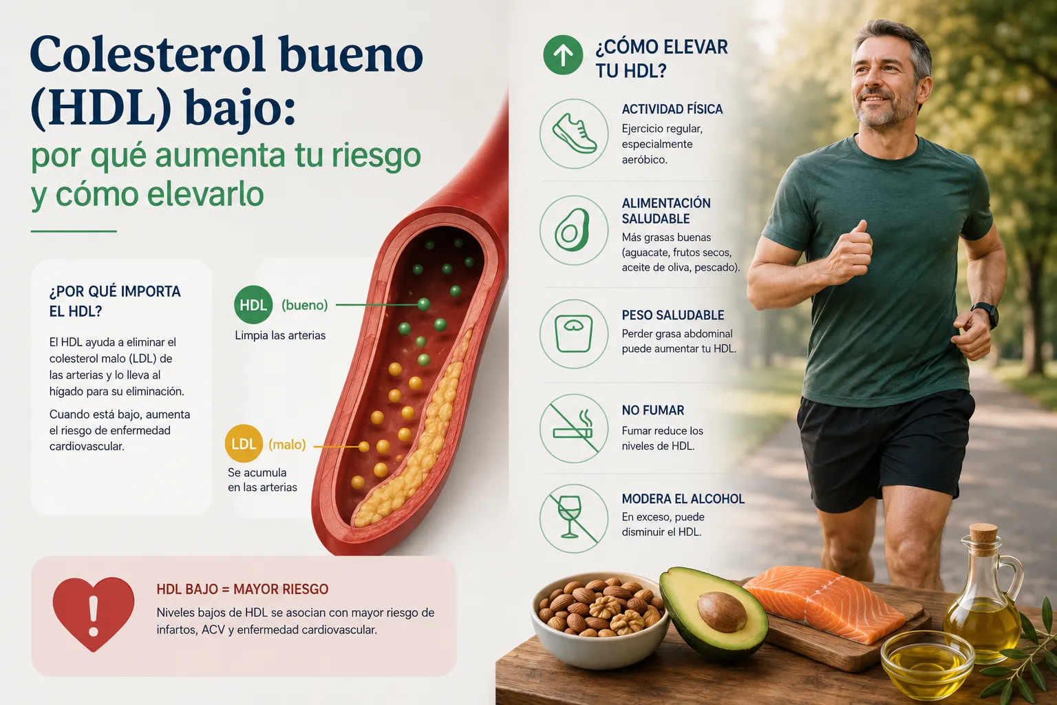 Colesterol bueno (HDL) bajo: por qué aumenta tu riesgo y cómo elevarlo