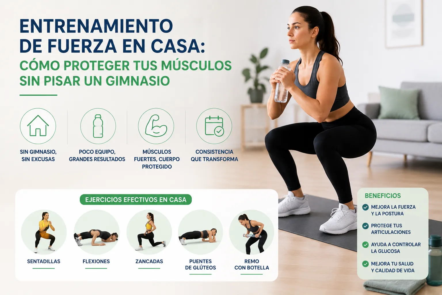 Entrenamiento de fuerza en casa: cómo proteger tus músculos sin pisar un gimnasio