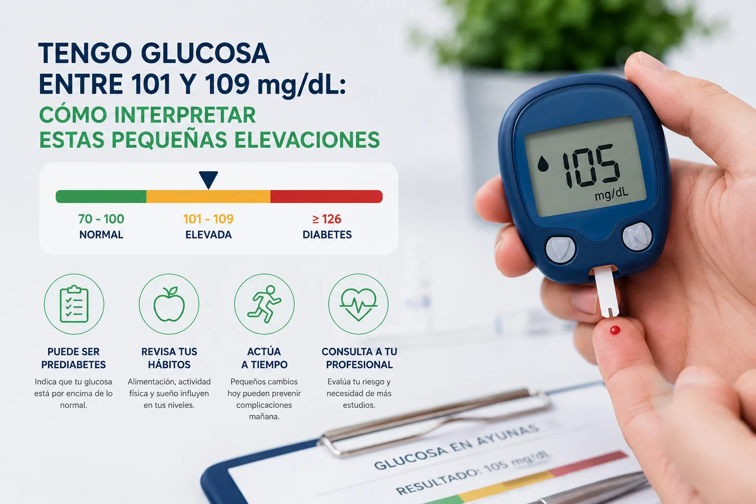 Tengo glucosa entre 101 y 109 mg/dL: cómo interpretar estas pequeñas elevaciones