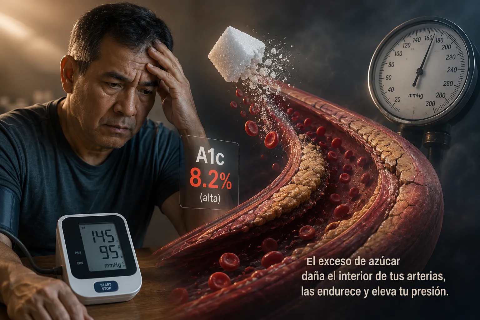 Tengo A1c alta y presión alta: Por qué el azúcar está endureciendo tus arterias